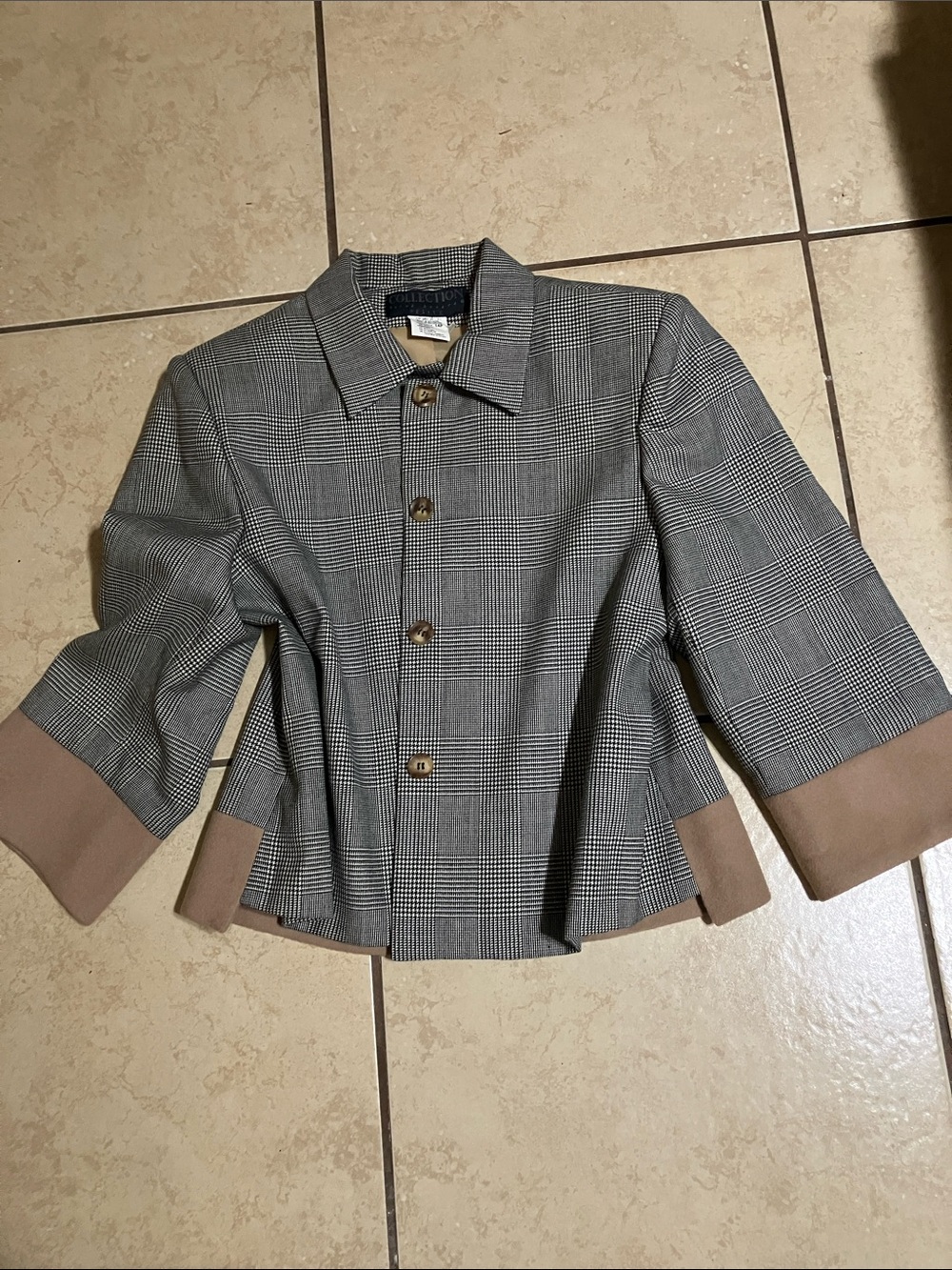 Collection B Black and Gray Plaid Cropped Button Jacket